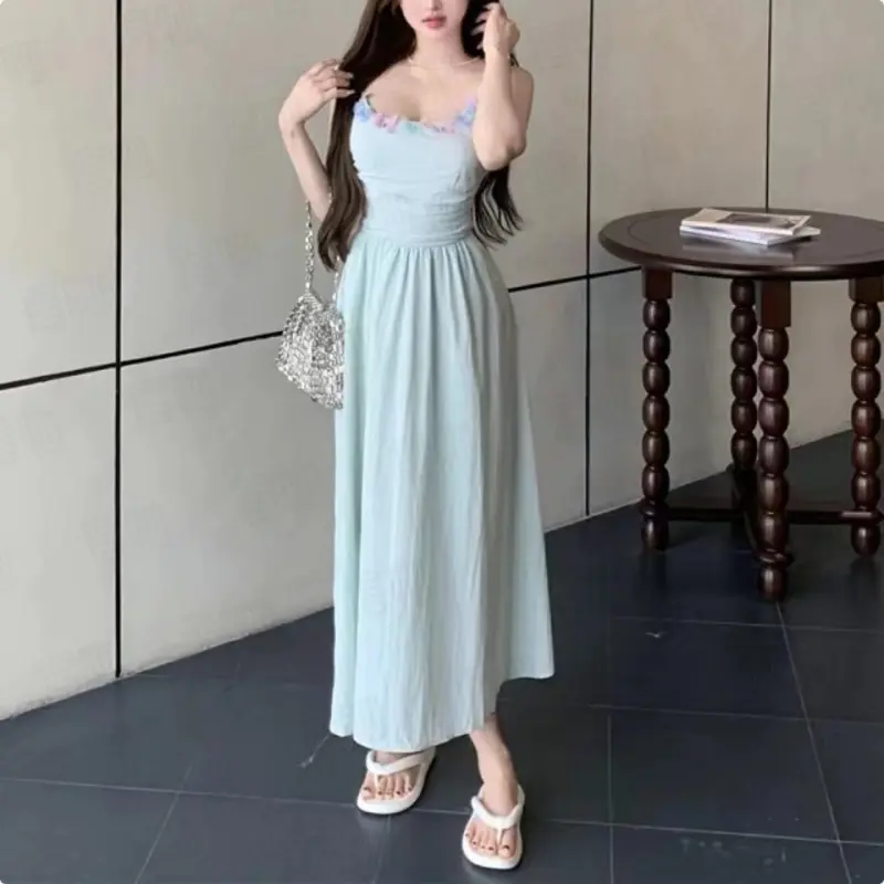 DOKZB Slip Dresses Women's Spring Morning Green-3