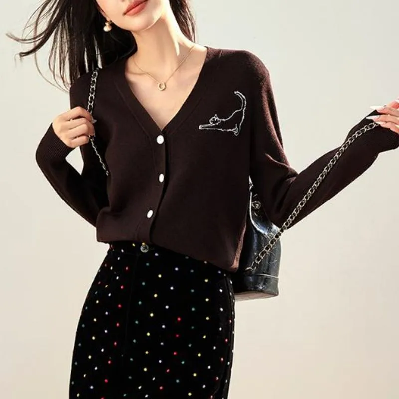 DOKZB Spring And Fall Season Knitwear Women's Coffee-3