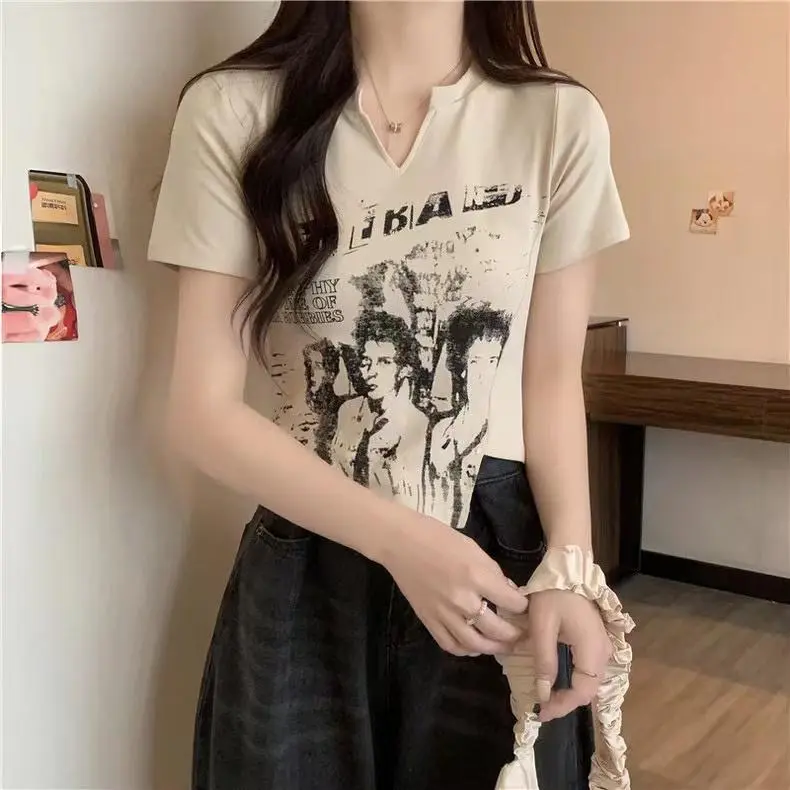 DOKZB T Shirts Women's Apricot-3