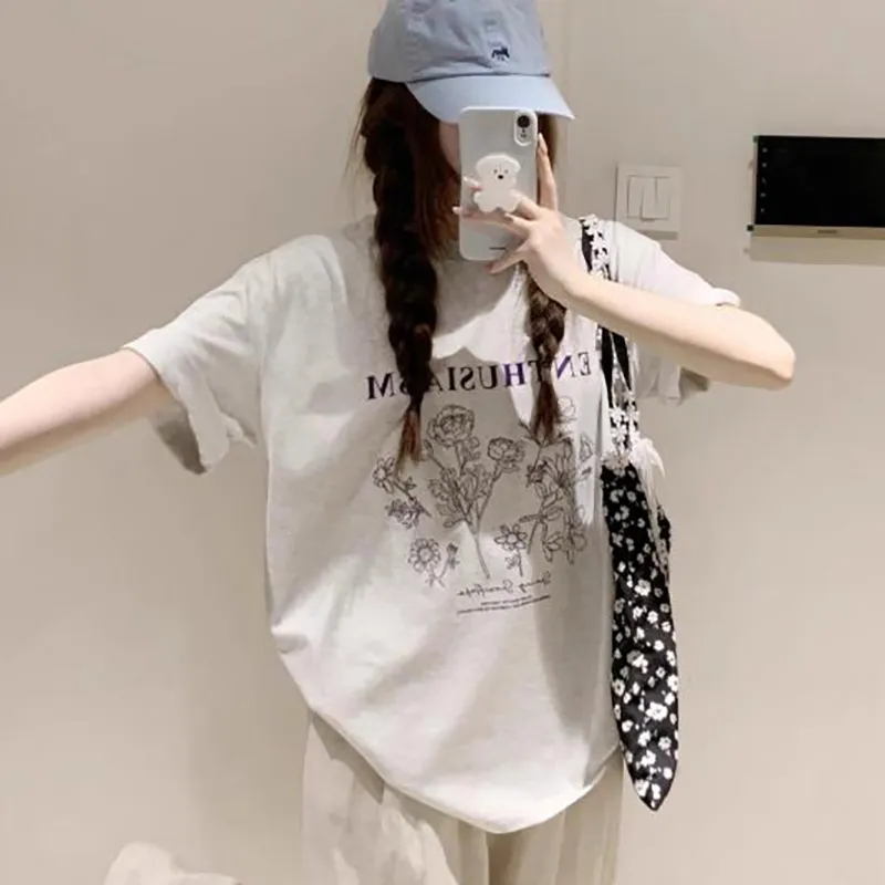 DOKZB T Shirts Women's White Gray-4