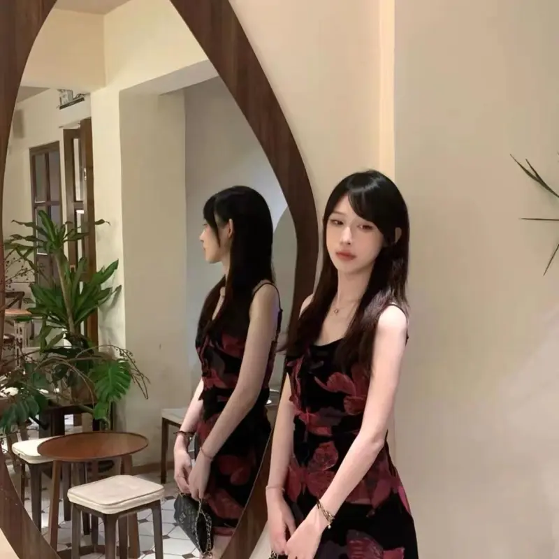 DOKZB Slip Dresses Women's Red-5