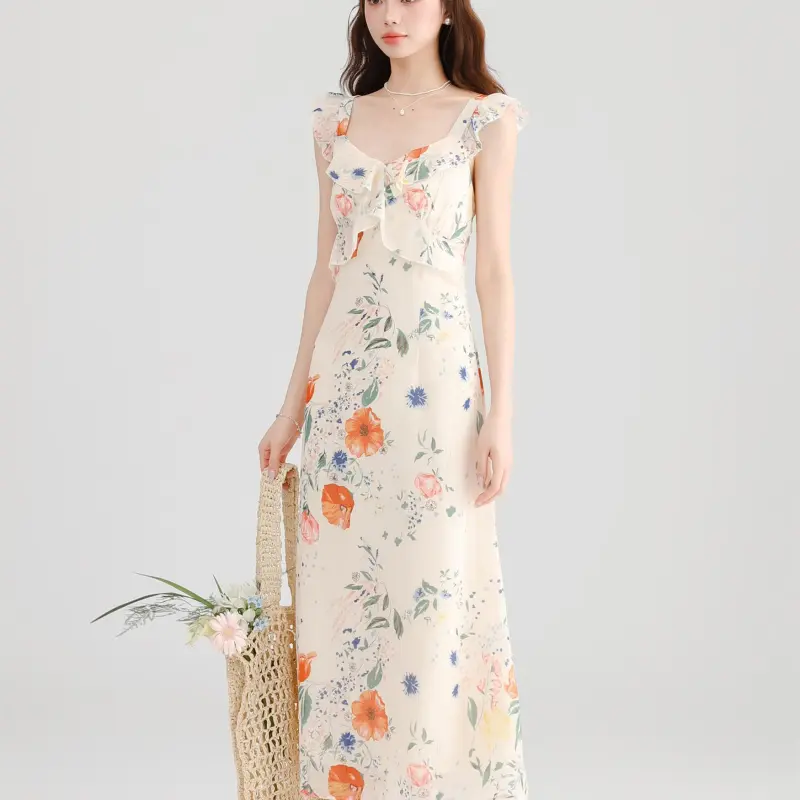 DOKZB Sleeveless Dresses Women's Apricot-2
