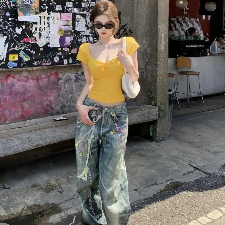 DOKZB T Shirts Women's Yellow-3