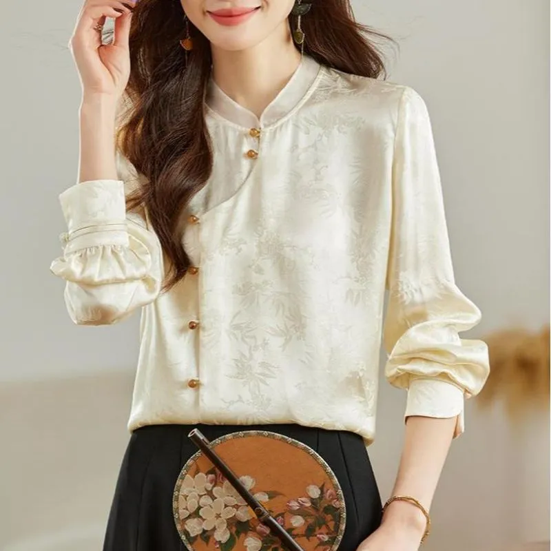 DOKZB Spring And Fall Season Shirt Women's Apricot Yellow-4