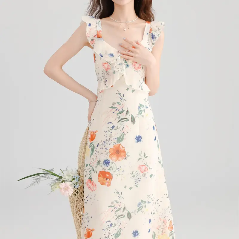 DOKZB Sleeveless Dresses Women's Apricot-3