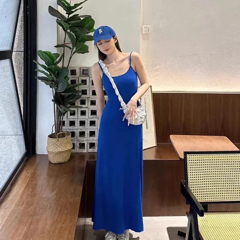 DOKZB Slip Dresses Women's Blue-3