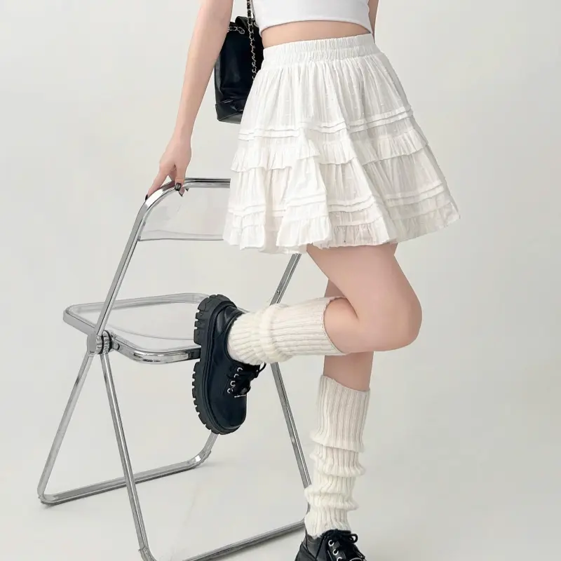 DOKZB Casual Short Skirts Women's White-3