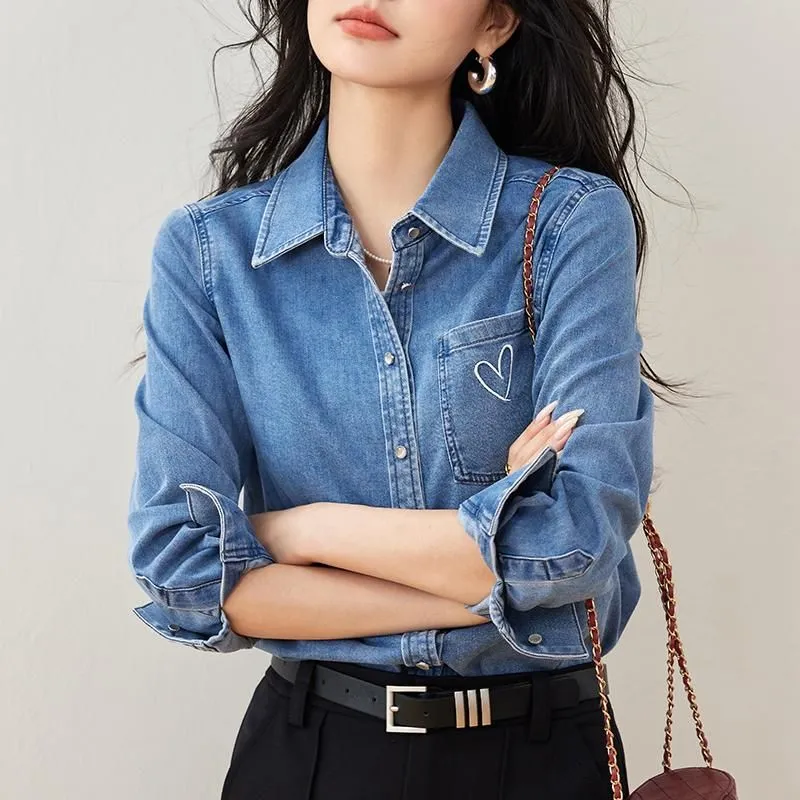 DOKZB Spring And Fall Season Shirt Women's Blue-3