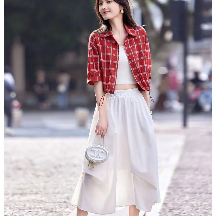 DOKZB Shirts Women's Red Plaid-4