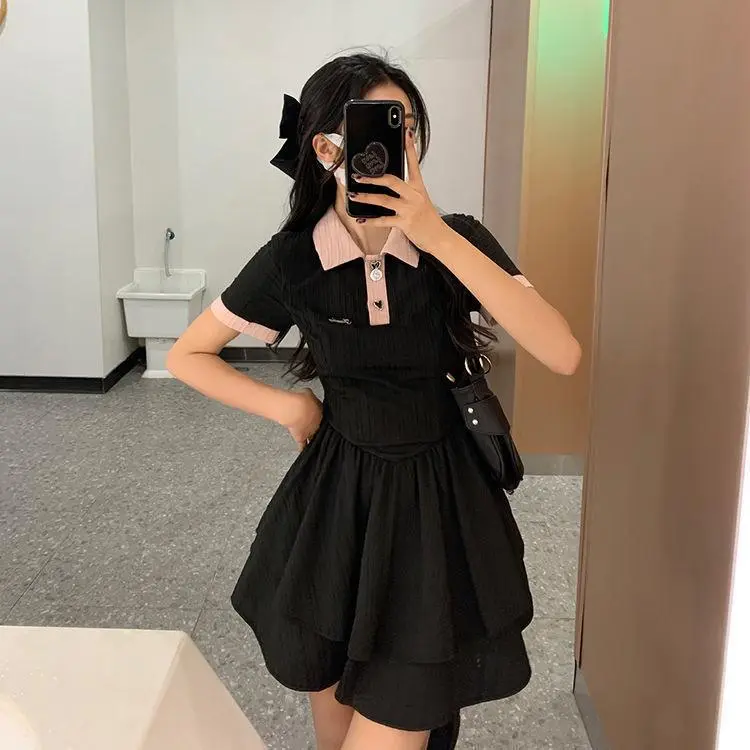 DOKZB Short Sleeved Dress Women's Black-3