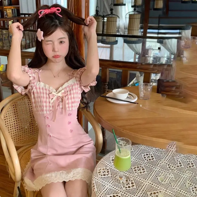 DOKZB Short Sleeved Dress Women's Peach Pink-5