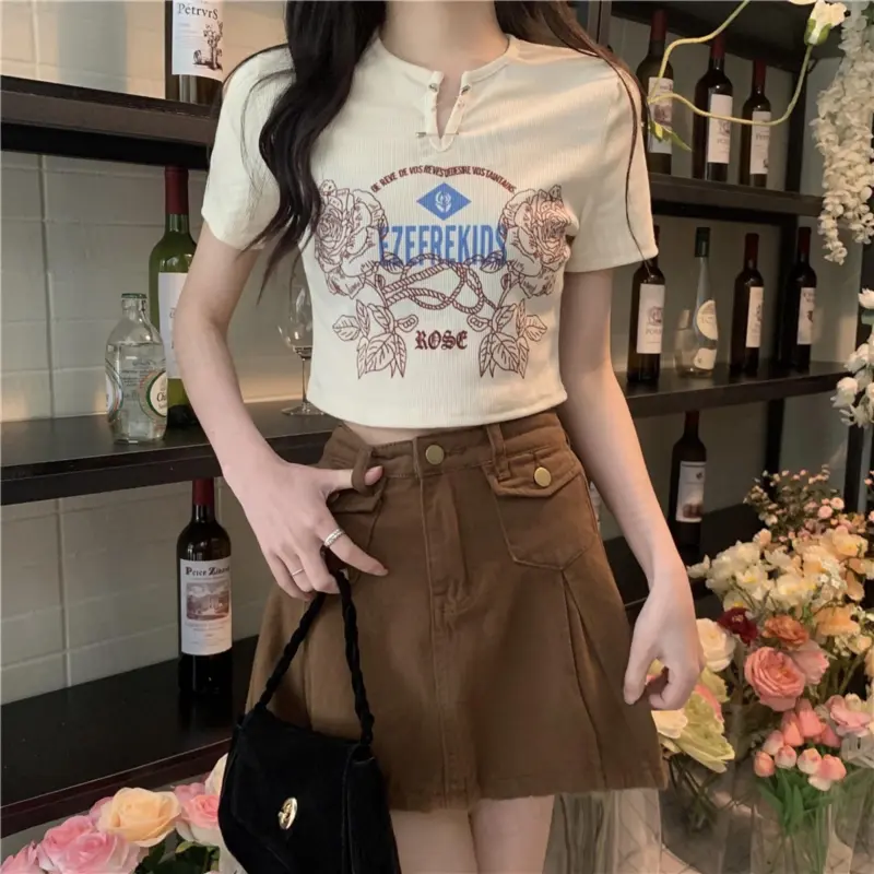 DOKZB T Shirts Women's Apricot-2