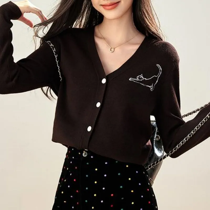 DOKZB Spring And Fall Season Knitwear Women's Coffee-2