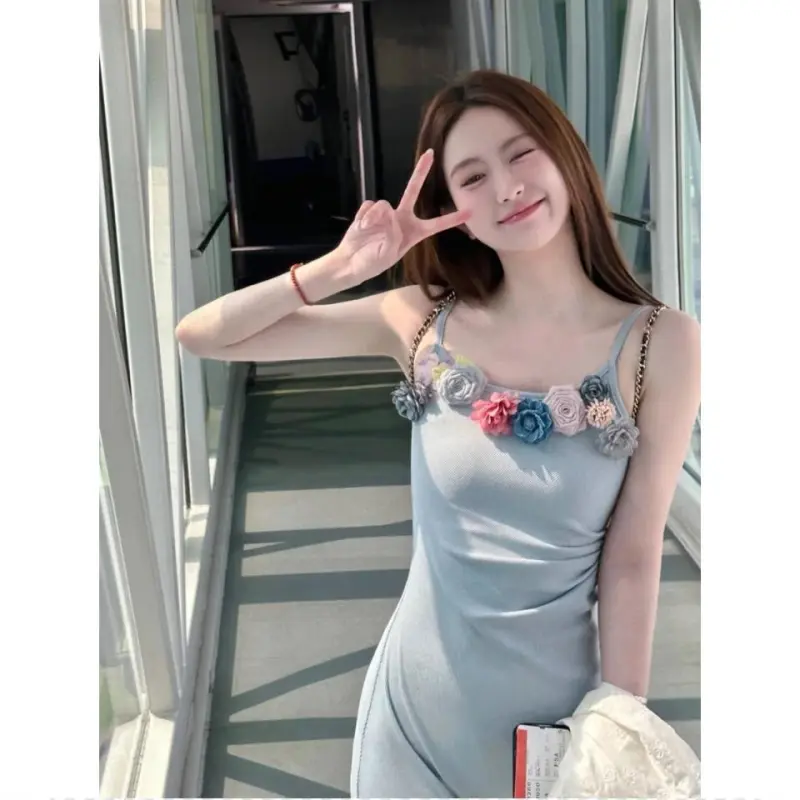DOKZB Slip Dresses Women's Blue-6