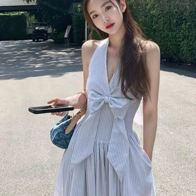 DOKZB Sleeveless Dresses Women's Gray Stripes-3