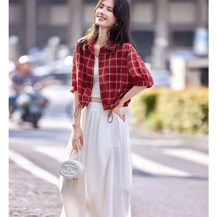 DOKZB Shirts Women's Red Plaid-3