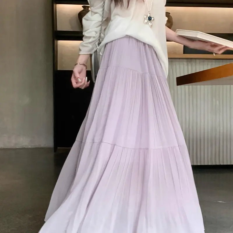 DOKZB Casual Long Skirt Women's Purple-6