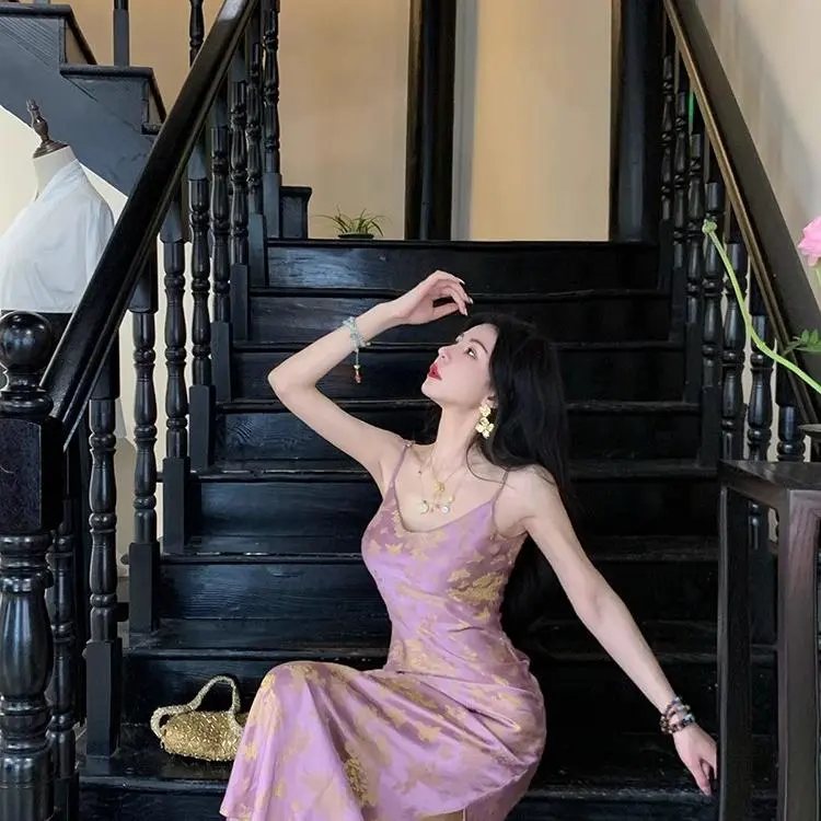 DOKZB Slip Dresses Women's Gilded Purple-5