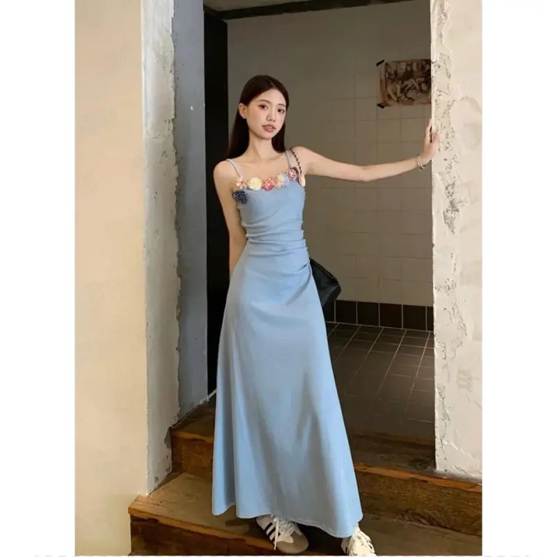 DOKZB Slip Dresses Women's Blue-5