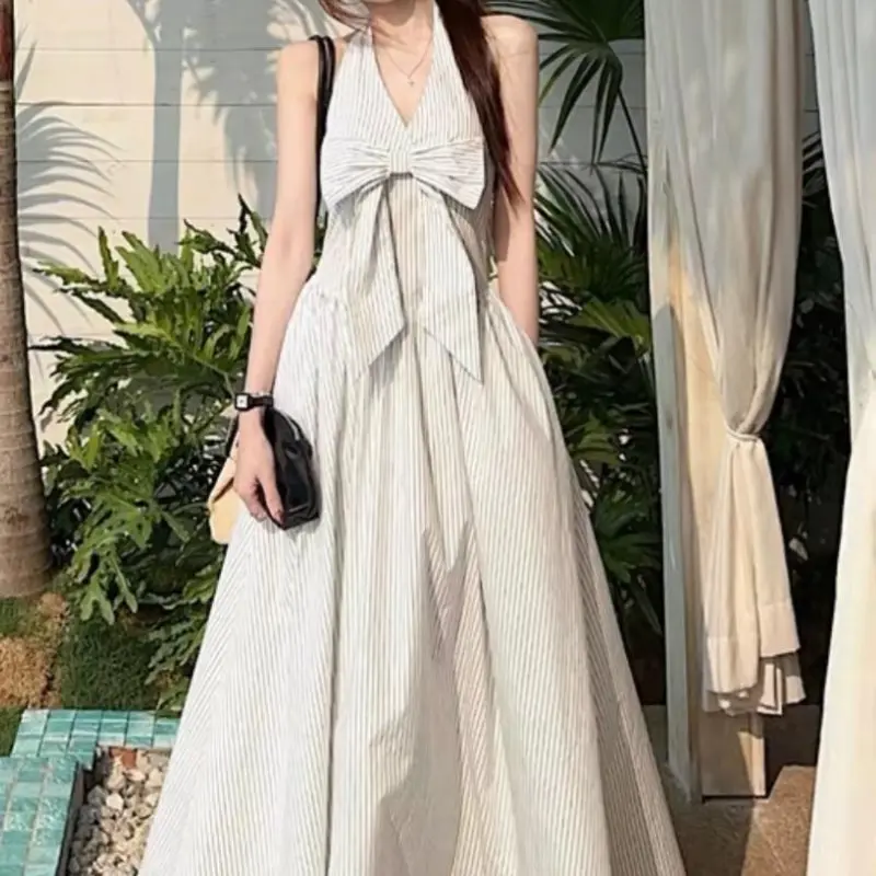 DOKZB Sleeveless Dresses Women's Gray Stripes-5
