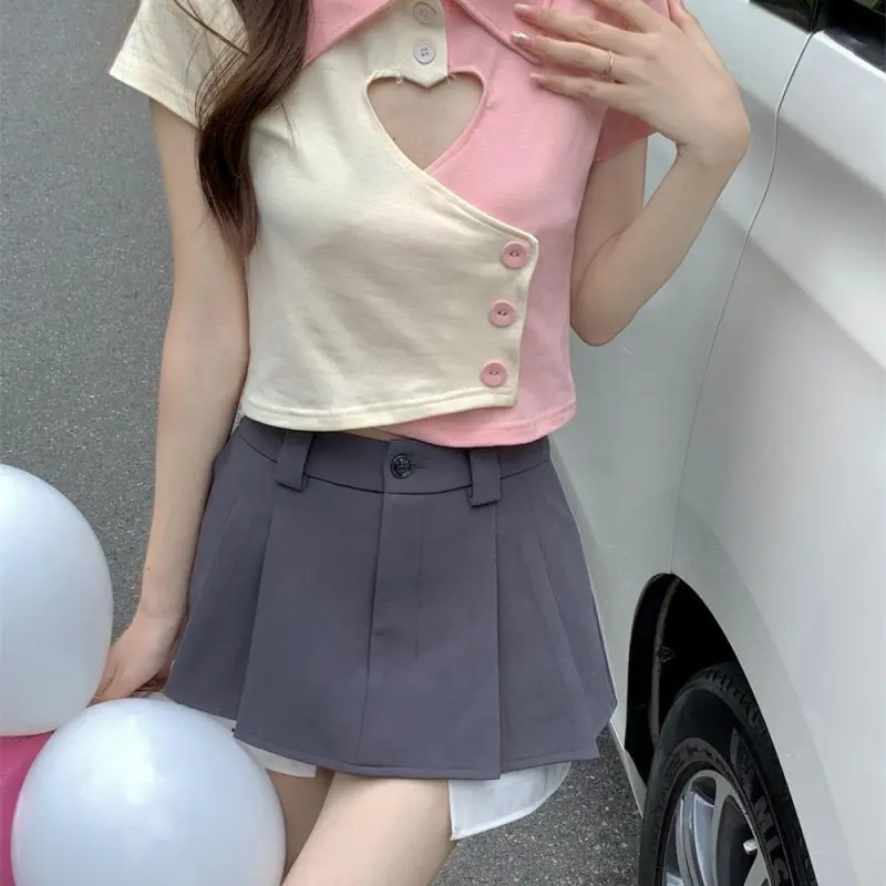 DOKZB T Shirts Women's Pink & Apricot-3
