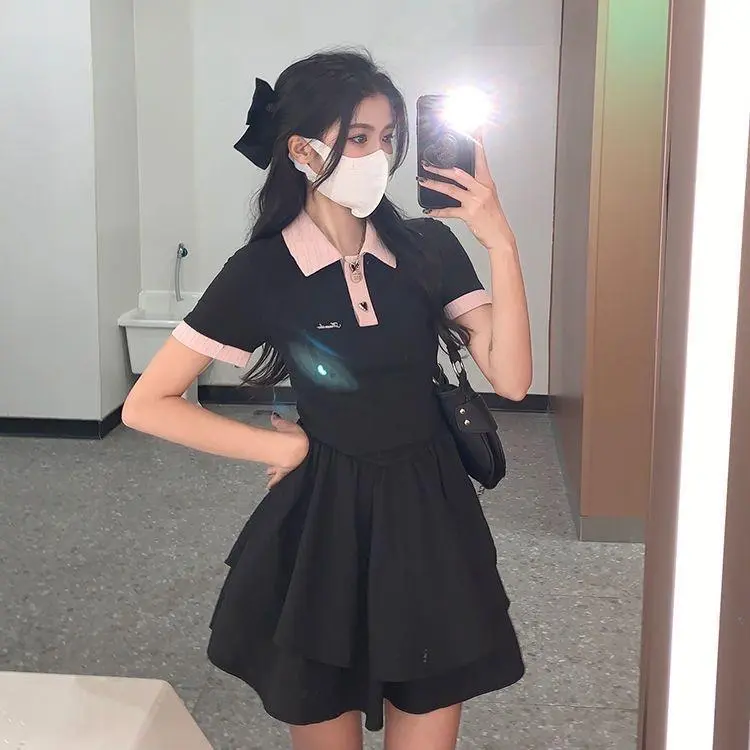 DOKZB Short Sleeved Dress Women's Black-4