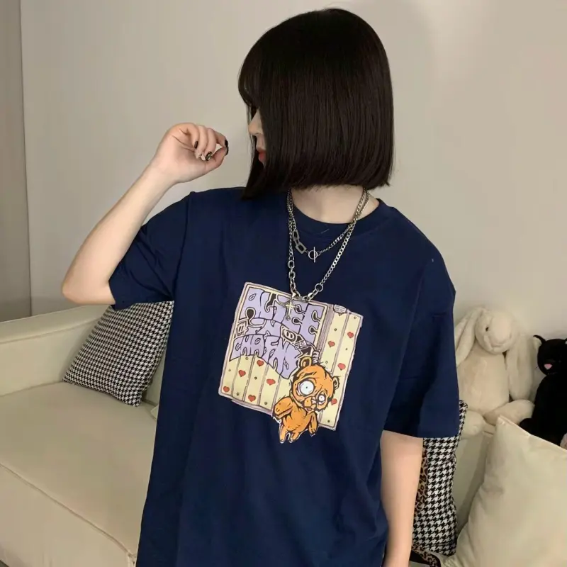 DOKZB T Shirts Women's Navy Blue-5