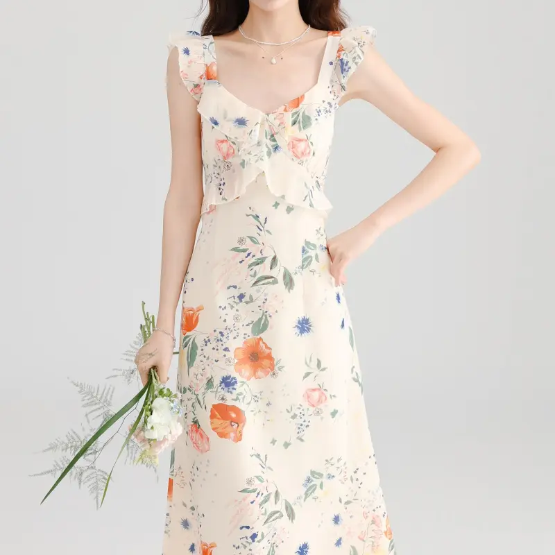 DOKZB Sleeveless Dresses Women's Apricot-5