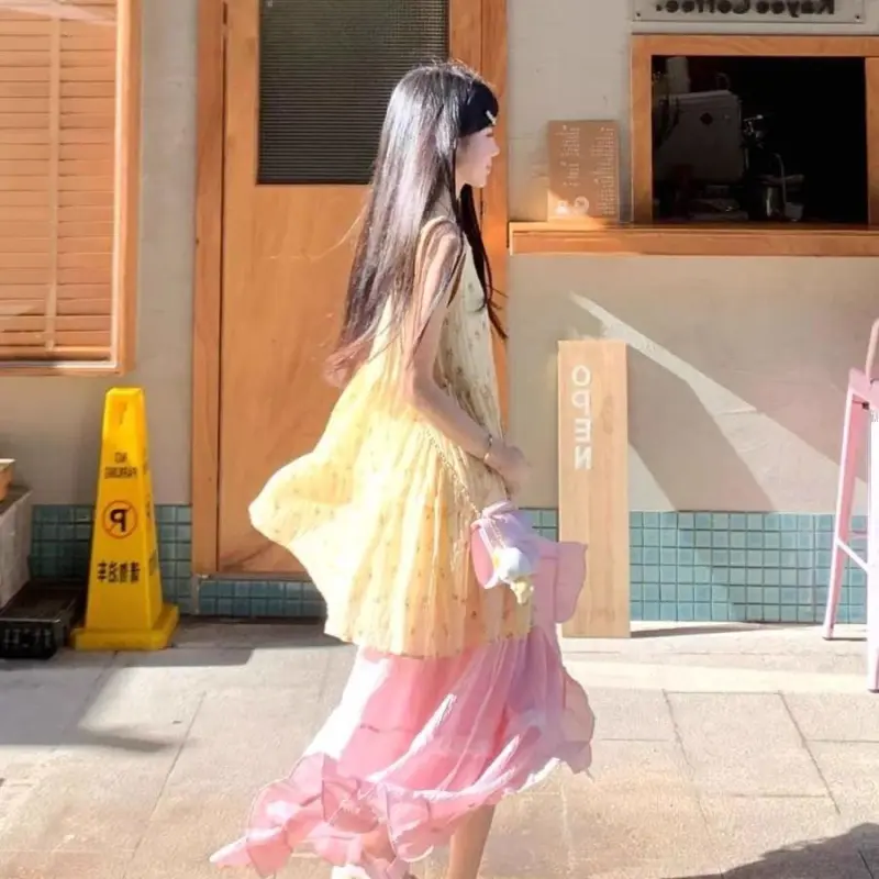 DOKZB Skirt Set Women's Yellow/Pink Two Piece Set-4