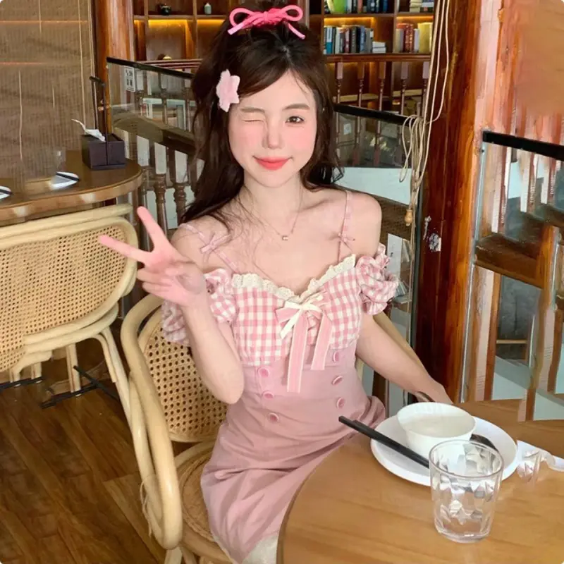 DOKZB Short Sleeved Dress Women's Peach Pink-2