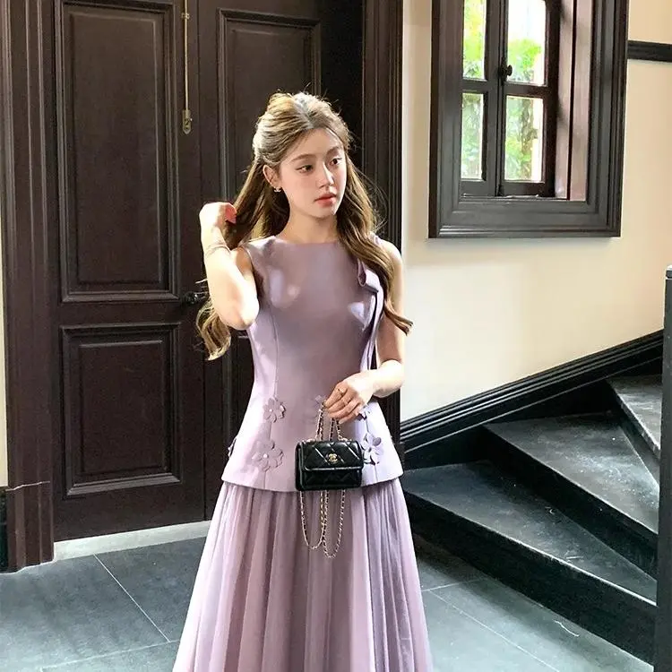 DOKZB Sleeveless Dresses Women's Lily Of The Valley Purple-6
