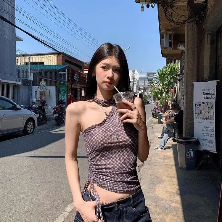 DOKZB Tank Tops Women's Black Plaid-2