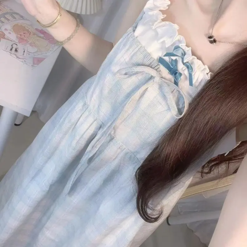 DOKZB Slip Dresses Women's Blue-4