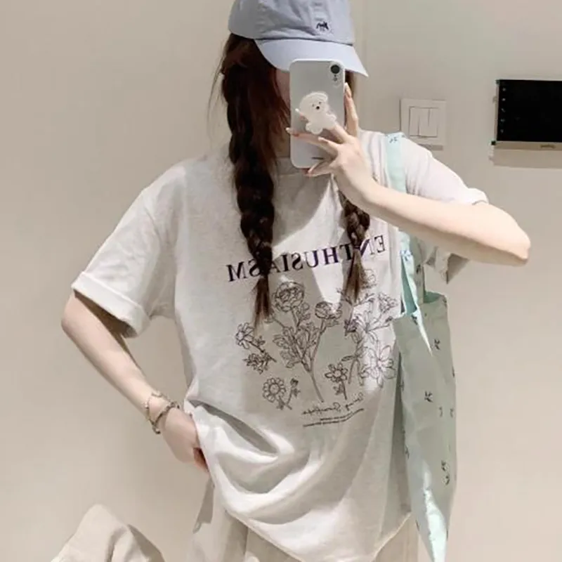 DOKZB T Shirts Women's White Gray-2