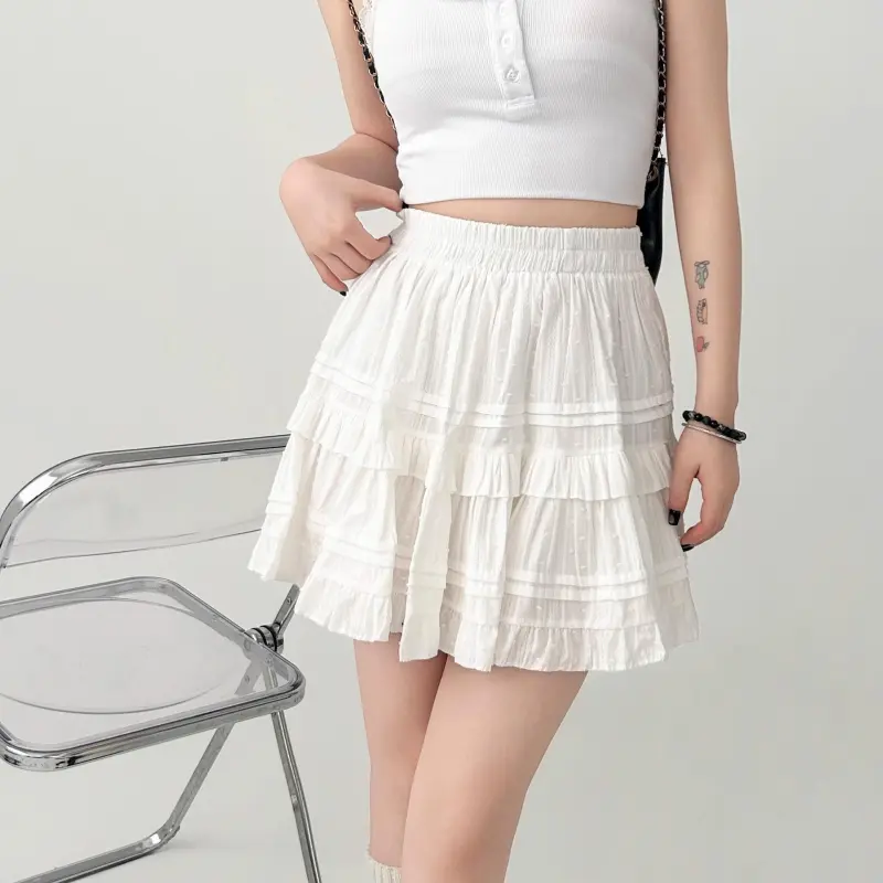 DOKZB Casual Short Skirts Women's White-6