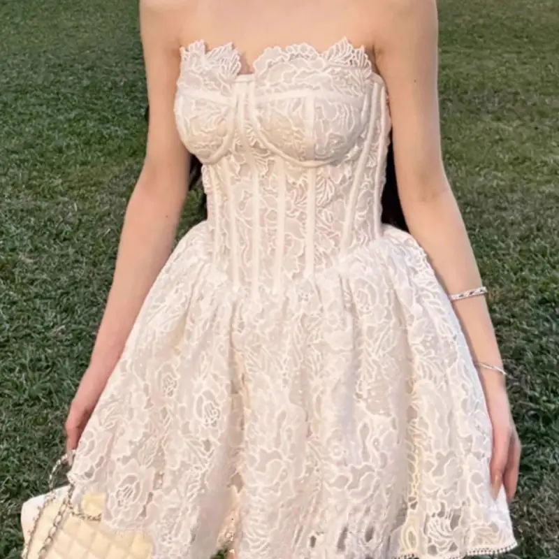 DOKZB Sleeveless Dresses Women's White-4