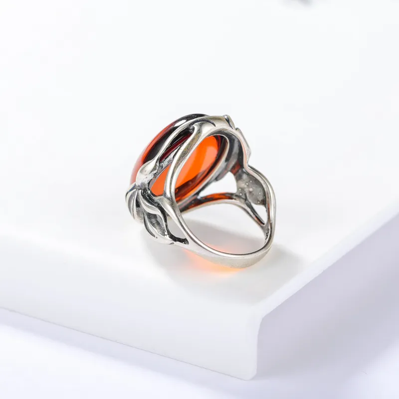 S&A S925 Silver With Amber Fine Jade Rings Women's-3