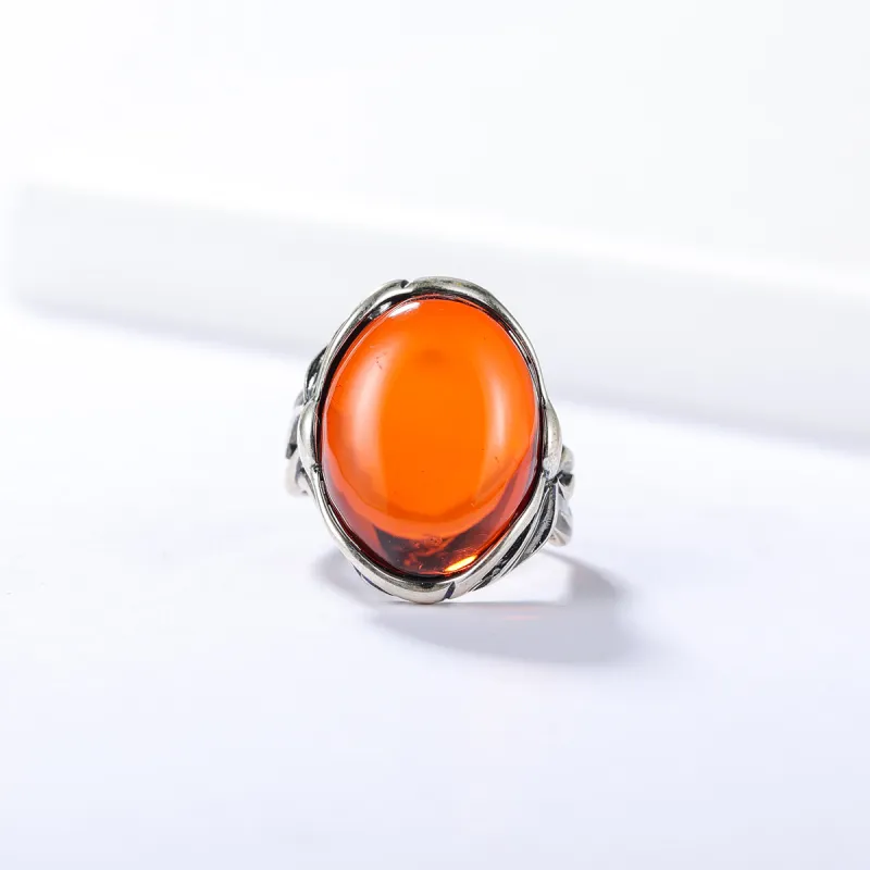S&A S925 Silver With Amber Fine Jade Rings Women's-2