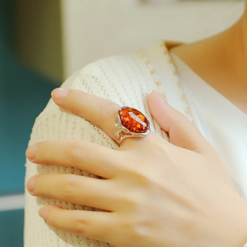S&A S925 Silver With Amber Fine Jade Rings Women's-24