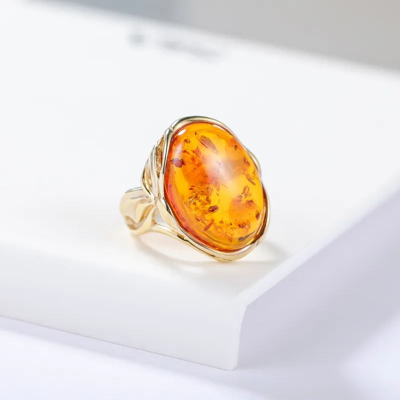 S&A S925 Silver With Amber Fine Jade Rings Women's-6