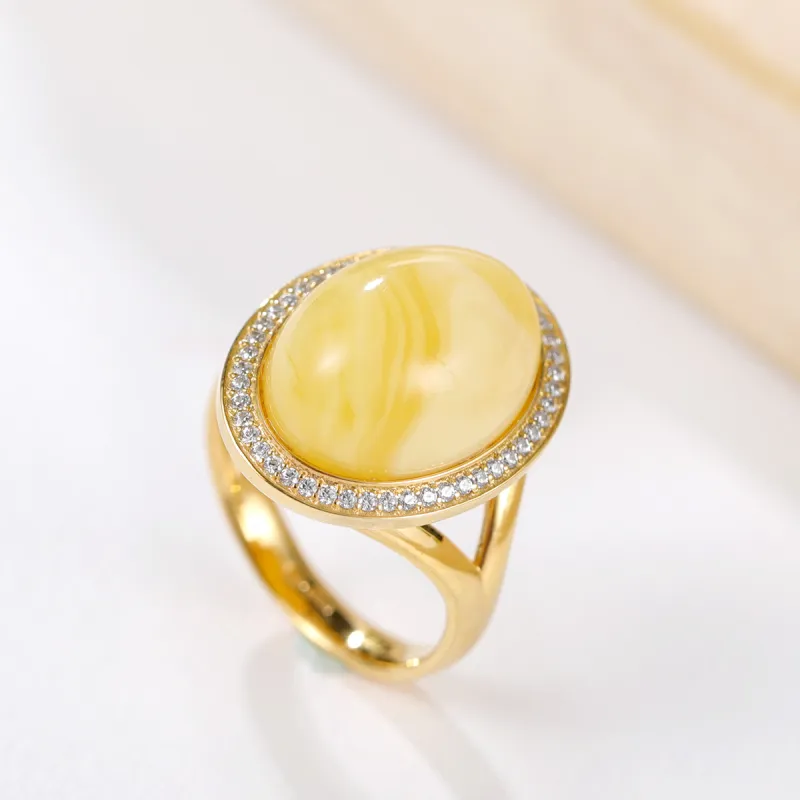 S&A S925 Silver Amber Beeswax Jade Rings Women's-1