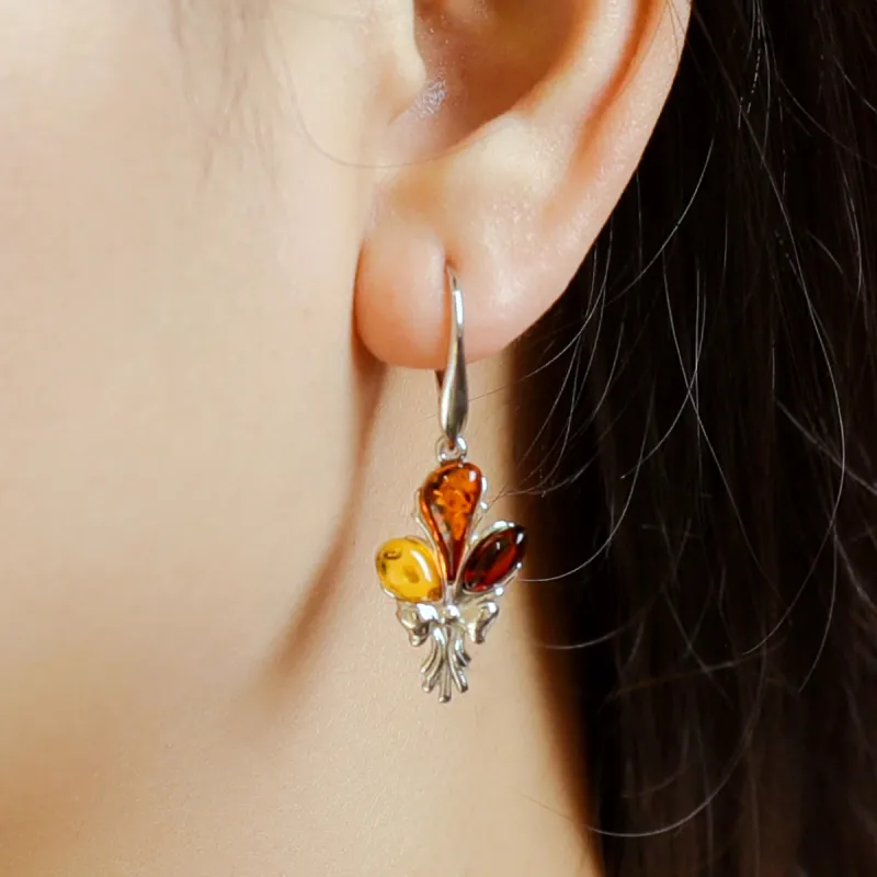 S&A S925 Silver With Natural Amber Earrings Women's-1