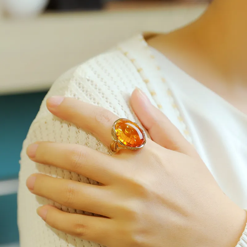 S&A S925 Silver With Amber Fine Jade Rings Women's-14