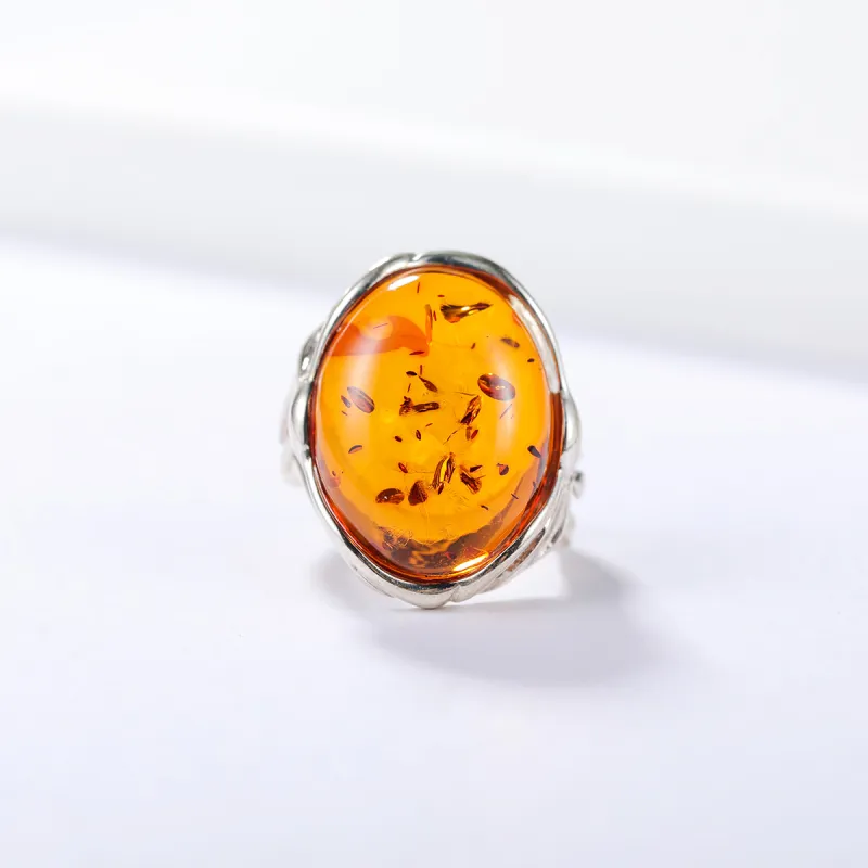 S&A S925 Silver With Amber Fine Jade Rings Women's-22
