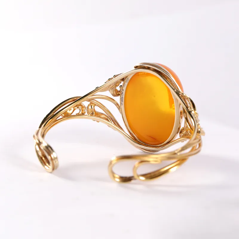 S&A S925 Silver With Amber Beeswax Inlay Bangles Women's-4