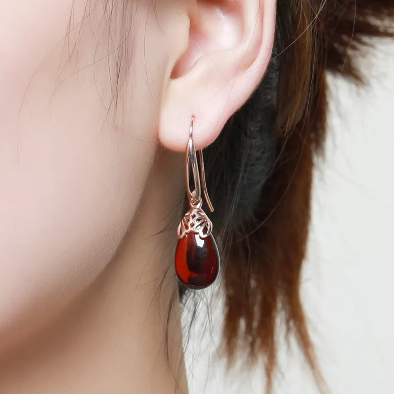 S&A S925 Silver With Gemstones Amber Beeswax Hoop Earrings Drop Earrings Fine Jade Earrings Women's-7