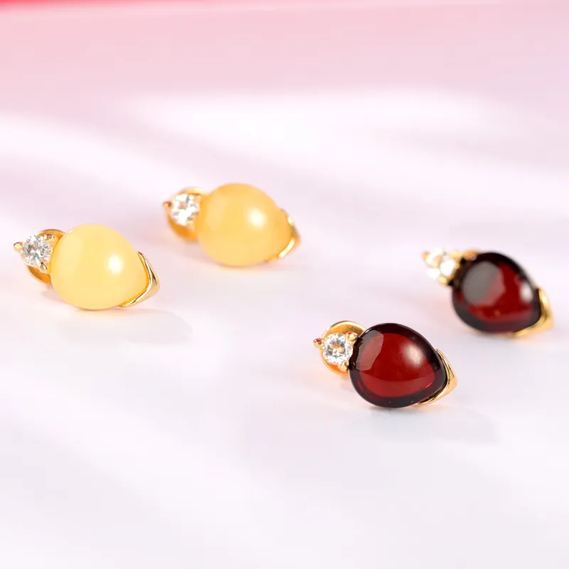 S&A S925 Silver With Amber Beeswax Inlay Stud Earrings Women's-1