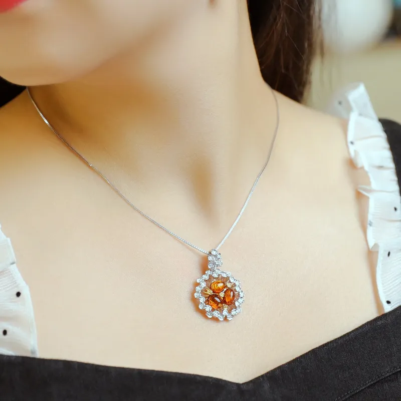 S&A S925 Silver With Natural Amber Necklaces Women's-1