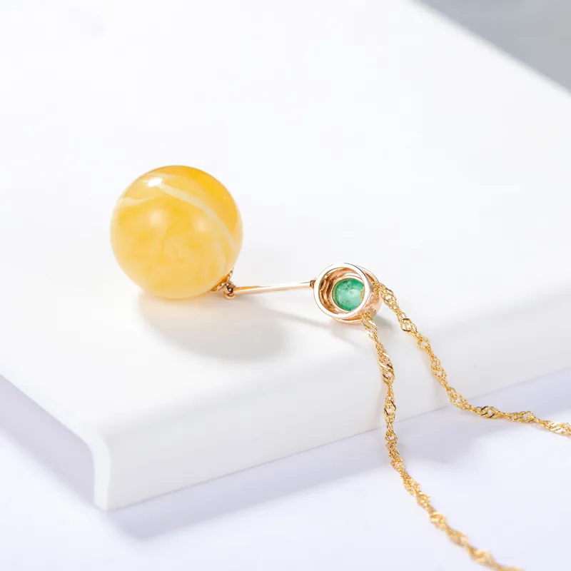 S&A 18K Gold Inlaid With Amber Beeswax Necklaces Women's-3