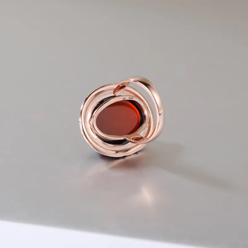 S&A S925 Silver With Amber Beeswax Inlay Ring Fine Jade Ring Women's-8
